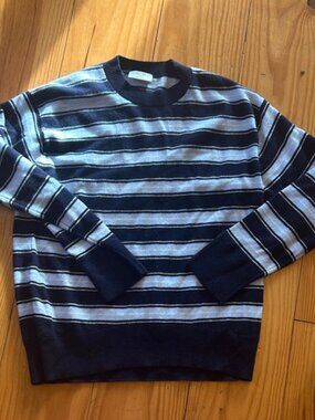 Aritzia Navy and Light Blue Cashmere Striped Crewneck Sweater